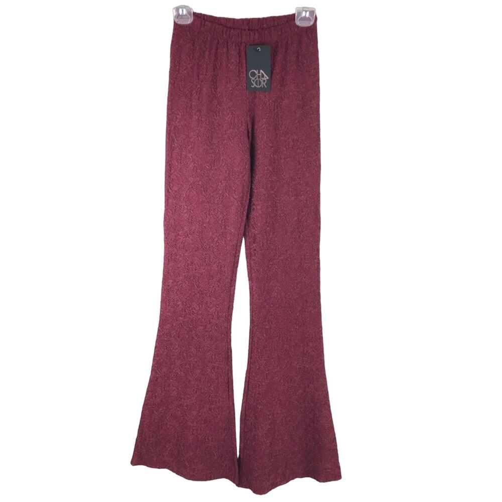 Chaser Red Floral Stretch Lace Pull On High Rise Flare Bell Bottom Pants Legging